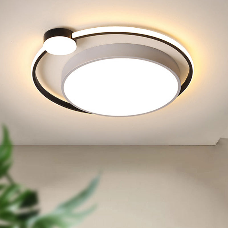 Modern Acrylic Ring Flushmount Ceiling Fixture - 16"/19.5" - 1 Light - White/Black