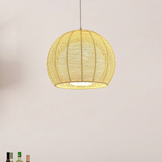 Rustic Beige Orb Pendant Light With Rope Shade For Dining Table
