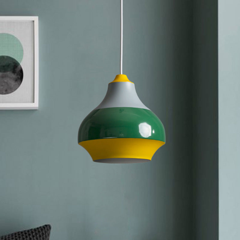 Modern Metal Pendant Light For Bedroom - Urn Hanging Design In Grey/White/Green