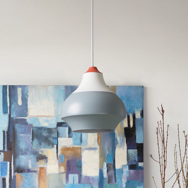 Modern Metal Pendant Light For Bedroom - Urn Hanging Design In Grey/White/Green