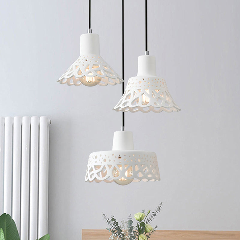 Nordic Style Etched Pendant Lighting: Concrete 1-Light Grey/White/Yellow with Geometric/Bell/Flared Shade