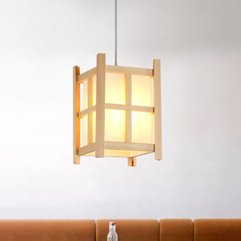 Suspension asiatique en bois pour restaurants - Lampe carrée à 1 lumière avec abat-jour en papier