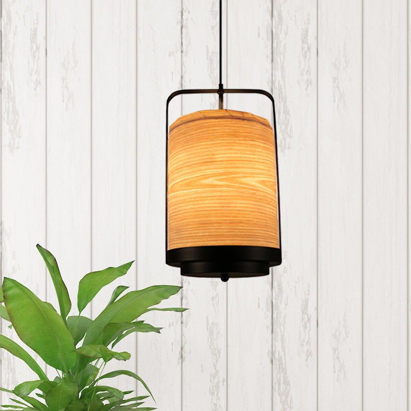 Modern Cylindrical Pendant Lamp 1 Light - Fabric, White/Red/Green - Dining Room Hanging Fixture