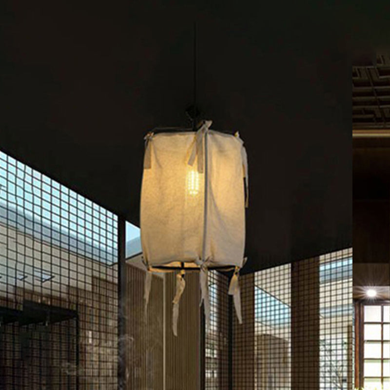Modern Fabric Lantern Pendant Light for Restaurant - 1 Light, White, 3 Width Options