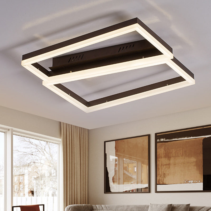 Contemporary Brown Square LED Flush Mount for Indoor Living Rooms