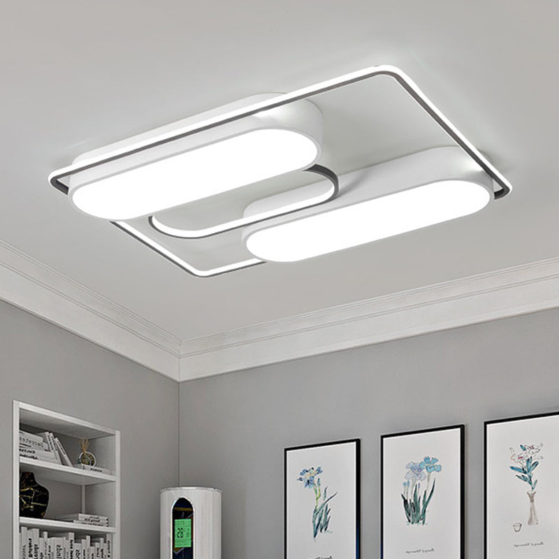 White Rectangular Flush Ceiling Light - 37.5" x 40" Modern Metal Flushmount Lighting with Acrylic Diffuser
