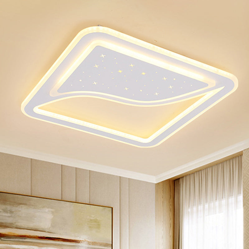 19"/35.5" W Super Thin Flush Mount Light, White Finish, LED Indoor Flush Light with Warm/White Lighting - Contemporary Metallic Design