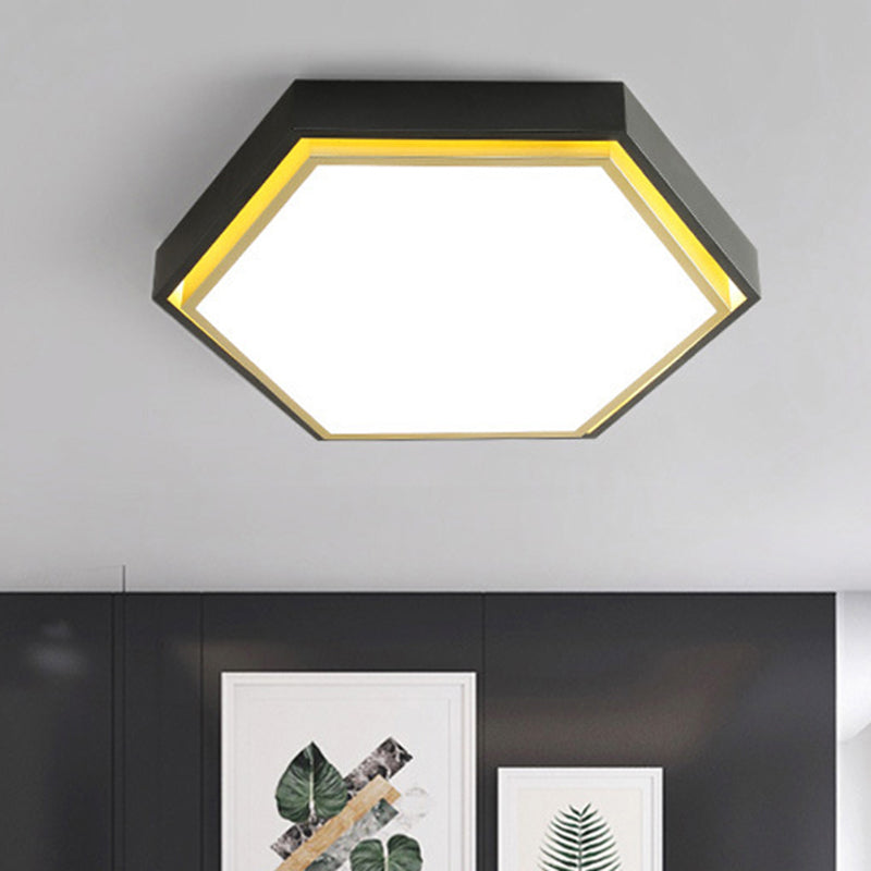 Plafonnier LED en métal à encastrer Nordic Hexagon - Noir/Vert/Gris/Blanc, 16"/19,5" de large, abat-jour en acrylique givré