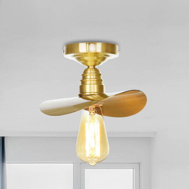 Vintage Waveforms/Scalloped Shade Semi Flush Ceiling Light - Brass Finish, 8"/9.5" W, Metal Fixture