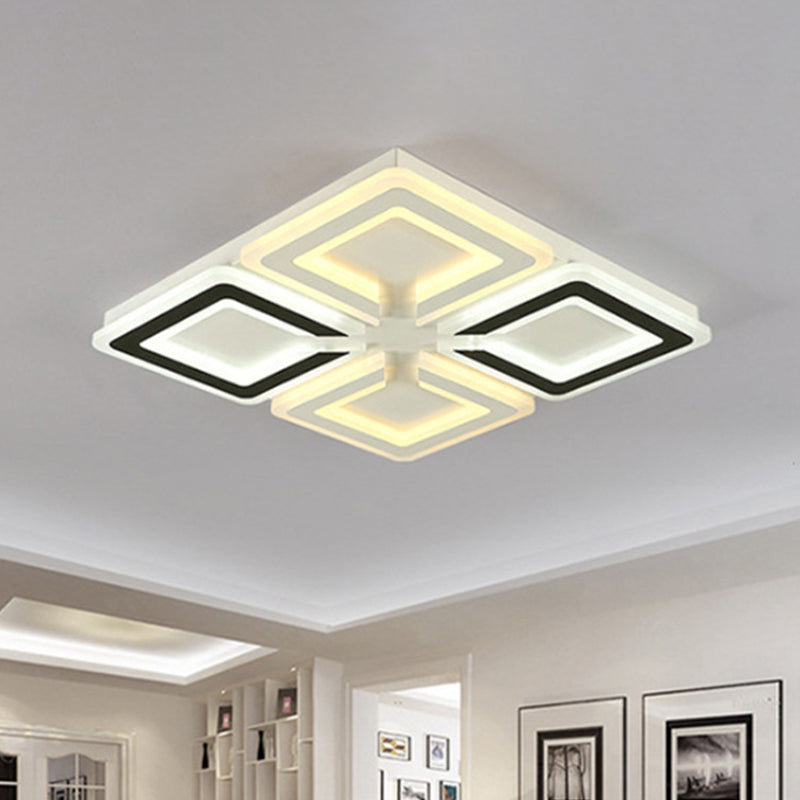 Plafonnier moderne à motif de diamant avec LED en acrylique - Lumière chaude/blanche - Idéal pour le salon