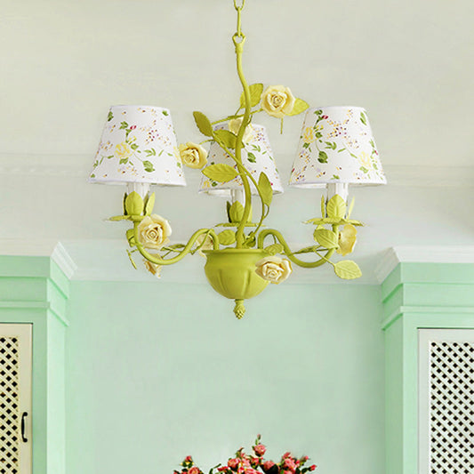 Tapered Green Pendant Chandelier With Traditional Metal Heads And Rose Decoration 3 /