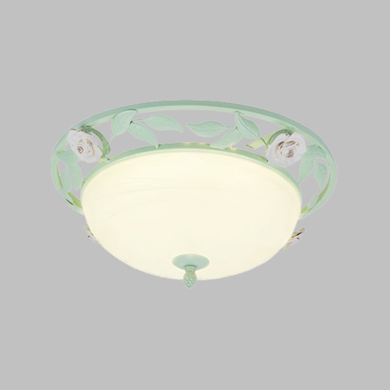 15"/19" Korean Flower Metal Bowl Ceiling Light - 1 Head Flush Mount Fixture in Pink/Blue/Green