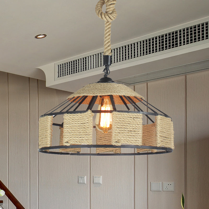 Lampe de plafond suspendue Farmhouse - Kit d'éclairage suspendu en corde beige pour yourtes mongoles avec cordon à nœuds - 1 ampoule, 3 tailles (12"/16"/19,5")