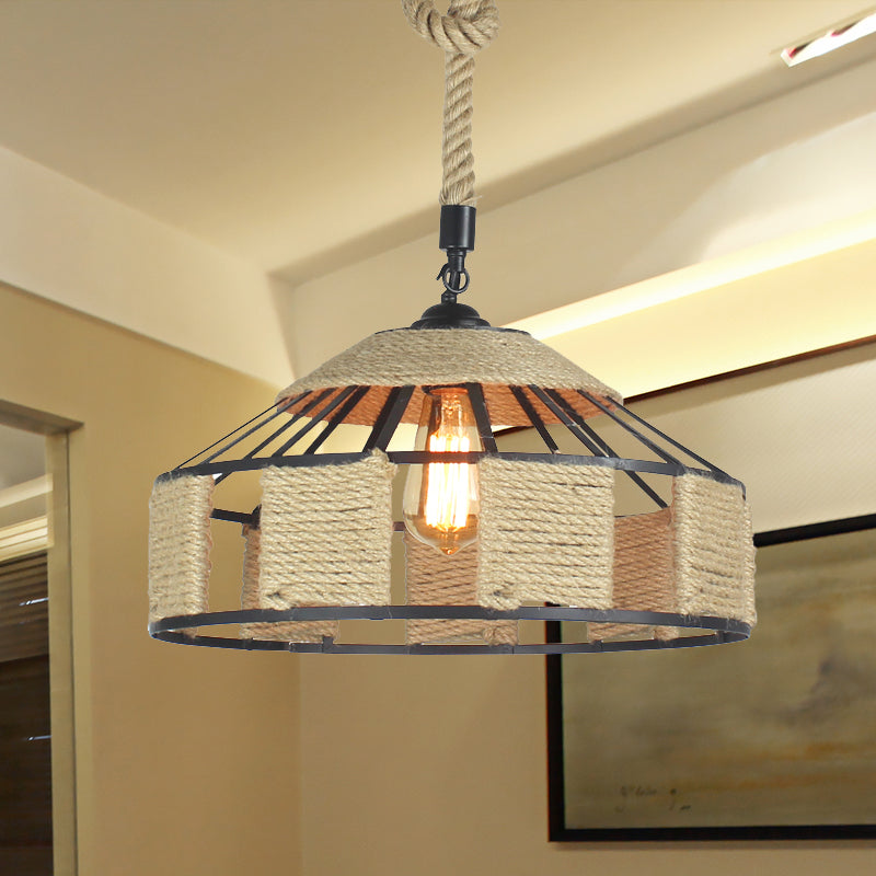 Lampe de plafond suspendue Farmhouse - Kit d'éclairage suspendu en corde beige pour yourtes mongoles avec cordon à nœuds - 1 ampoule, 3 tailles (12"/16"/19,5")