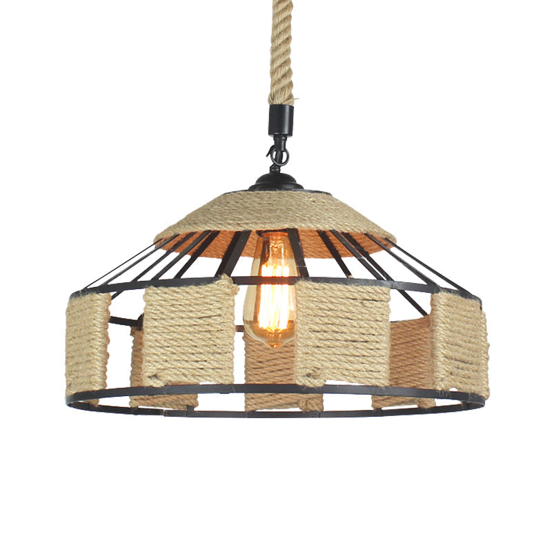 Lampe de plafond suspendue Farmhouse - Kit d'éclairage suspendu en corde beige pour yourtes mongoles avec cordon à nœuds - 1 ampoule, 3 tailles (12"/16"/19,5")