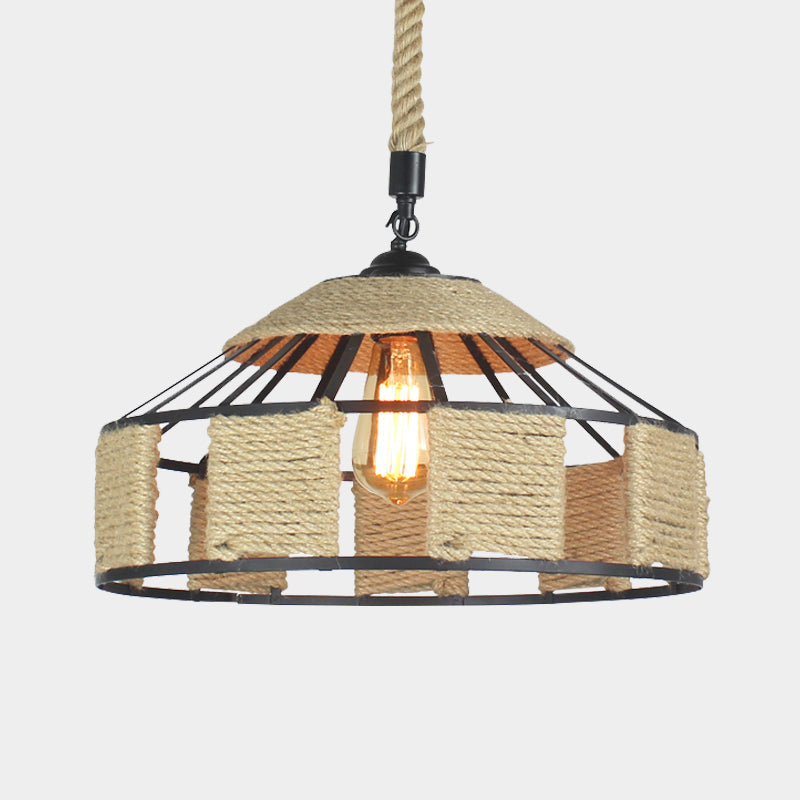 Lampe de plafond suspendue Farmhouse - Kit d'éclairage suspendu en corde beige pour yourtes mongoles avec cordon à nœuds - 1 ampoule, 3 tailles (12"/16"/19,5")
