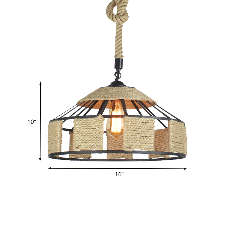 Lampe de plafond suspendue Farmhouse - Kit d'éclairage suspendu en corde beige pour yourtes mongoles avec cordon à nœuds - 1 ampoule, 3 tailles (12"/16"/19,5")