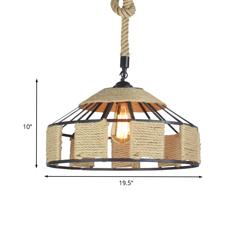 Lampe de plafond suspendue Farmhouse - Kit d'éclairage suspendu en corde beige pour yourtes mongoles avec cordon à nœuds - 1 ampoule, 3 tailles (12"/16"/19,5")