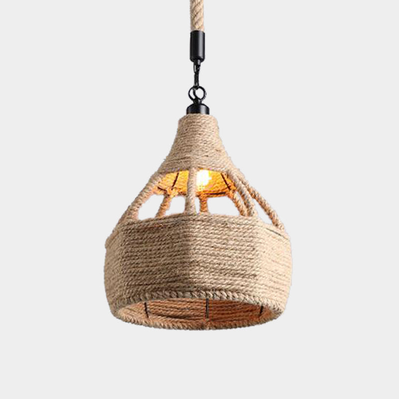 Plafonnier de ferme beige avec détails en corde - Lampe suspendue à 1 ampoule pour cafés - 8" ou 15" de large