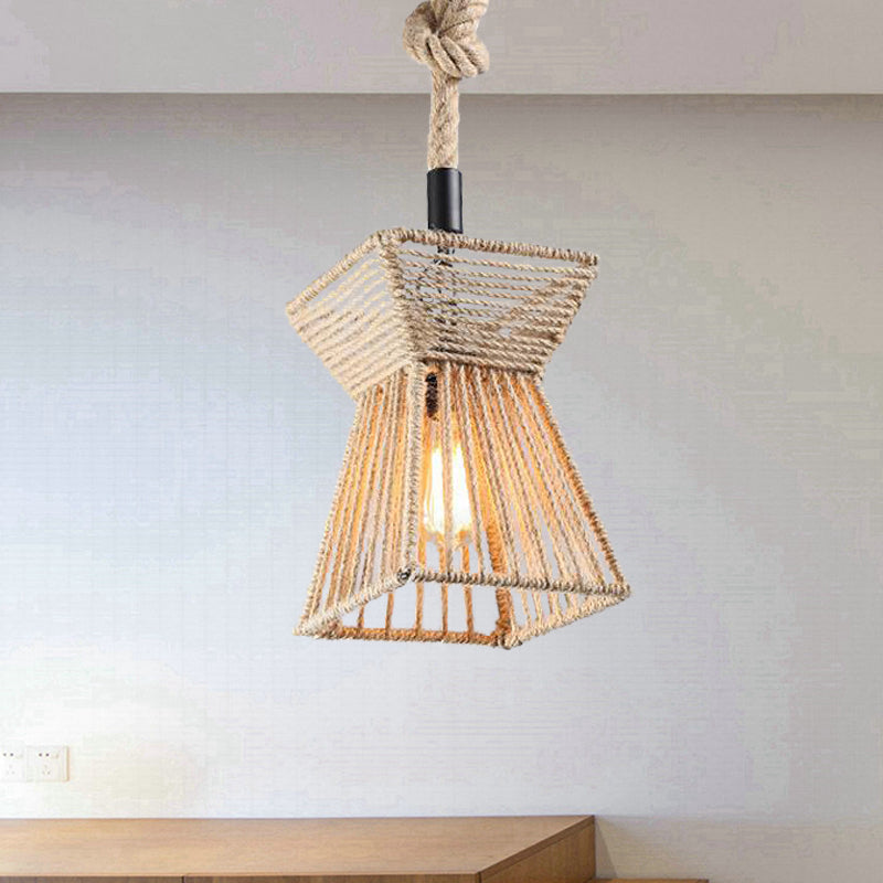 Plafonnier de ferme beige avec détails en corde - Lampe suspendue à 1 ampoule pour cafés - 8" ou 15" de large
