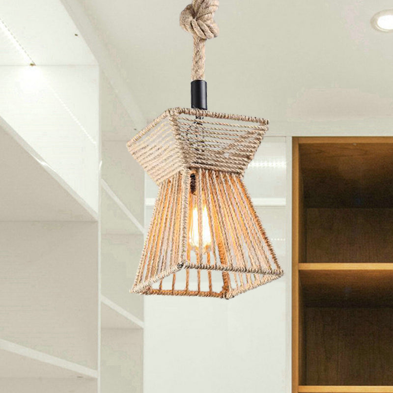Plafonnier de ferme beige avec détails en corde - Lampe suspendue à 1 ampoule pour cafés - 8" ou 15" de large