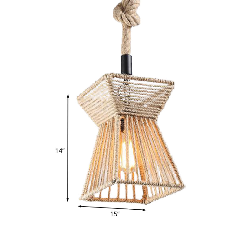 Plafonnier de ferme beige avec détails en corde - Lampe suspendue à 1 ampoule pour cafés - 8" ou 15" de large