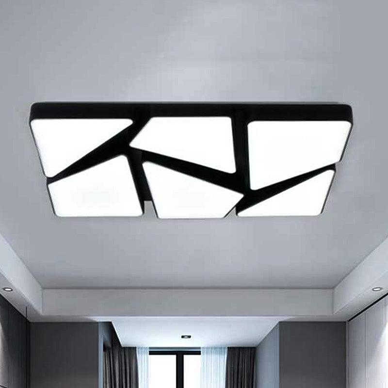 Plafonnier LED moderne encastré : 25,5"/37,5" W, abat-jour en acrylique, noir/blanc, plafonnier carré/rectangulaire, lumière chaude/blanche