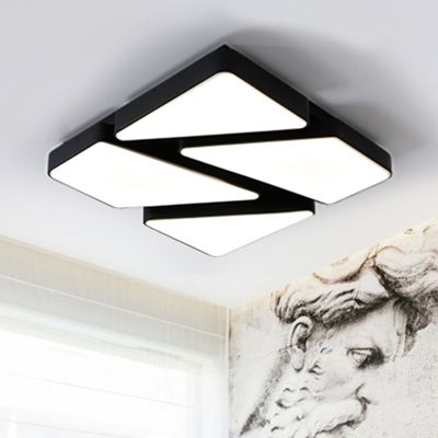 Plafonnier LED moderne encastré : 25,5"/37,5" W, abat-jour en acrylique, noir/blanc, plafonnier carré/rectangulaire, lumière chaude/blanche