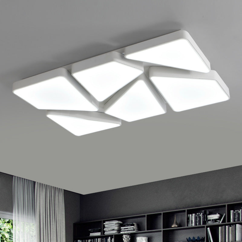 Plafonnier LED moderne encastré : 25,5"/37,5" W, abat-jour en acrylique, noir/blanc, plafonnier carré/rectangulaire, lumière chaude/blanche