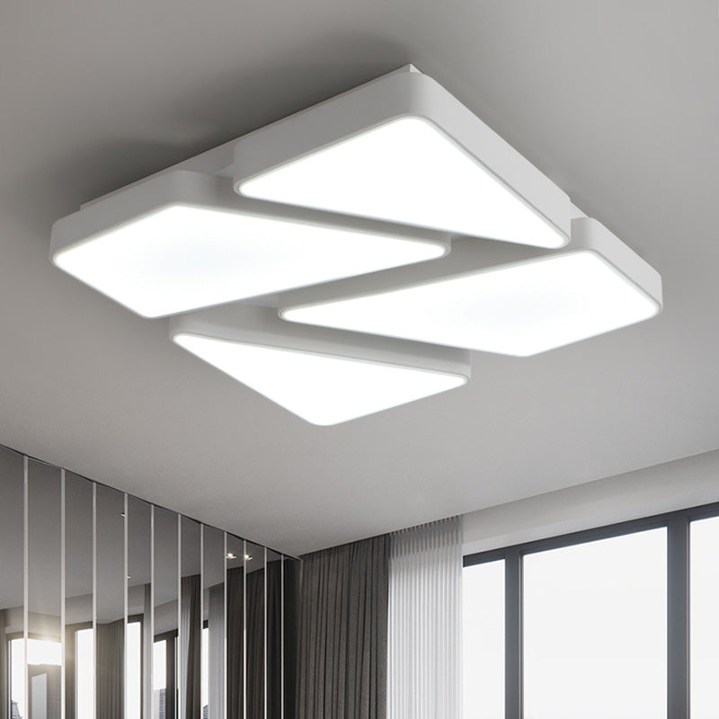 Plafonnier LED moderne encastré : 25,5"/37,5" W, abat-jour en acrylique, noir/blanc, plafonnier carré/rectangulaire, lumière chaude/blanche