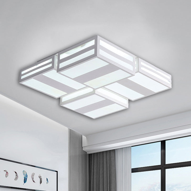 Modern LED Ceiling Lamp with Stripe Pattern in Warm/White Acrylic - Perfect for Bedroom, Black/White Ceiling Mount