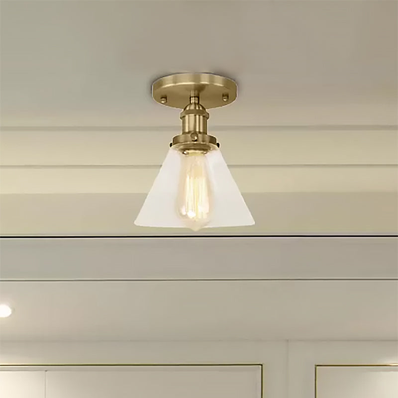 Industrial Clear Glass Ceiling Light in Black/Brass/Copper - Single Bulb Semi Flush Mount