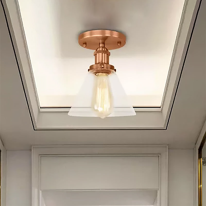 Industrial Clear Glass Ceiling Light in Black/Brass/Copper - Single Bulb Semi Flush Mount