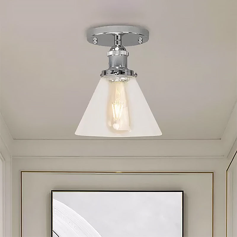 Industrial Clear Glass Ceiling Light in Black/Brass/Copper - Single Bulb Semi Flush Mount