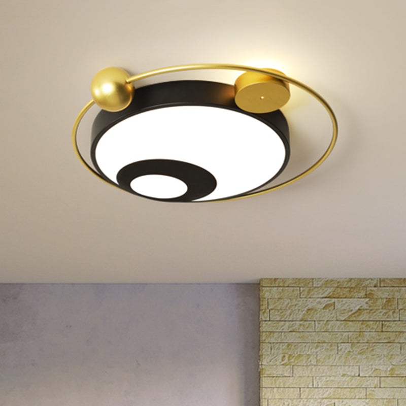Modern Vintage Metal Flushmount LED Lighting in Warm Light with Diffuser - Square/Round, Black/White