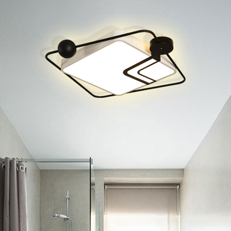 Modern Vintage Metal Flushmount LED Lighting in Warm Light with Diffuser - Square/Round, Black/White