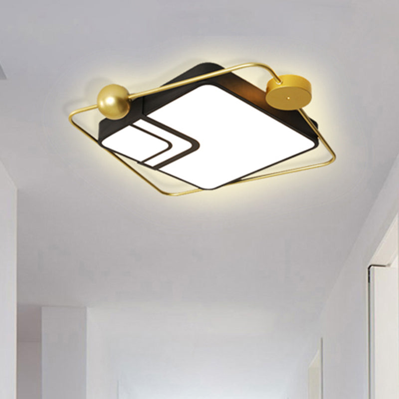 Modern Vintage Metal Flushmount LED Lighting in Warm Light with Diffuser - Square/Round, Black/White