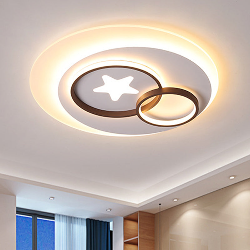 Plafonnier d'intérieur contemporain à LED - Plafonnier à cercles blancs avec motif en étoile, chaud/blanc, différentes tailles (16,5" - 31" L)