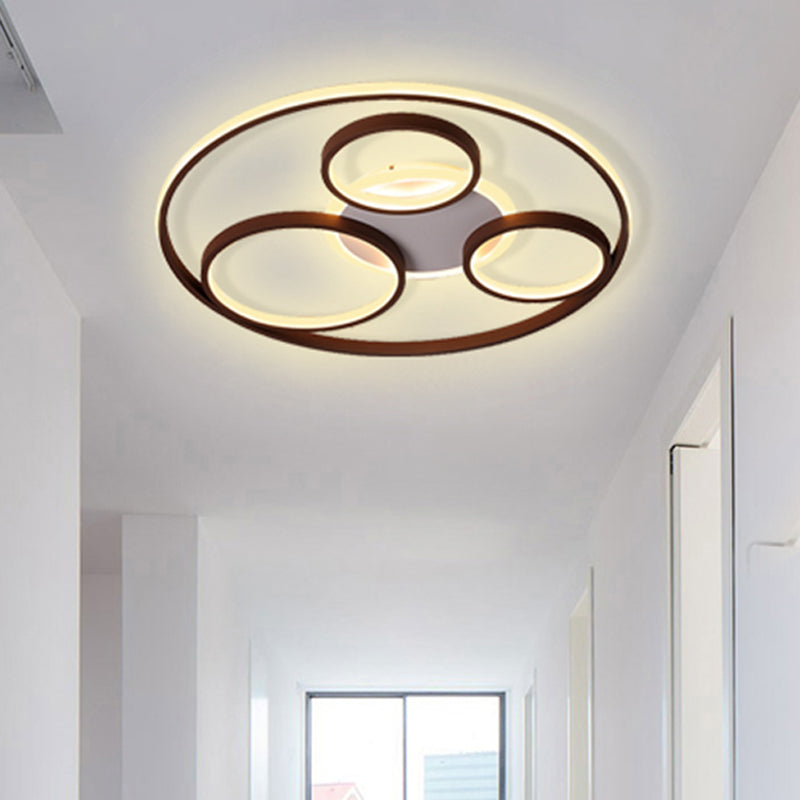 Minimalist Metal LED Flush Mount Ceiling Light in Brown with Multi Ring Design, Warm/White Light, Multiple Width Options