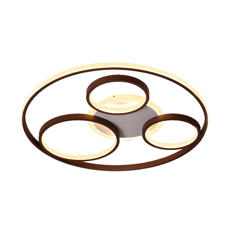 Minimalist Metal LED Flush Mount Ceiling Light in Brown with Multi Ring Design, Warm/White Light, Multiple Width Options