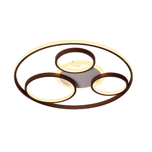 Minimalist Metal Led Flush Mount Ceiling Light In Brown With Multi Ring Design Warm/White Multiple