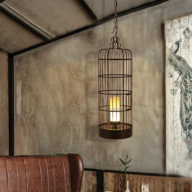 Industrial Metal Pendant Light Kit for Dining Room - Black/Blue Cylinder Design