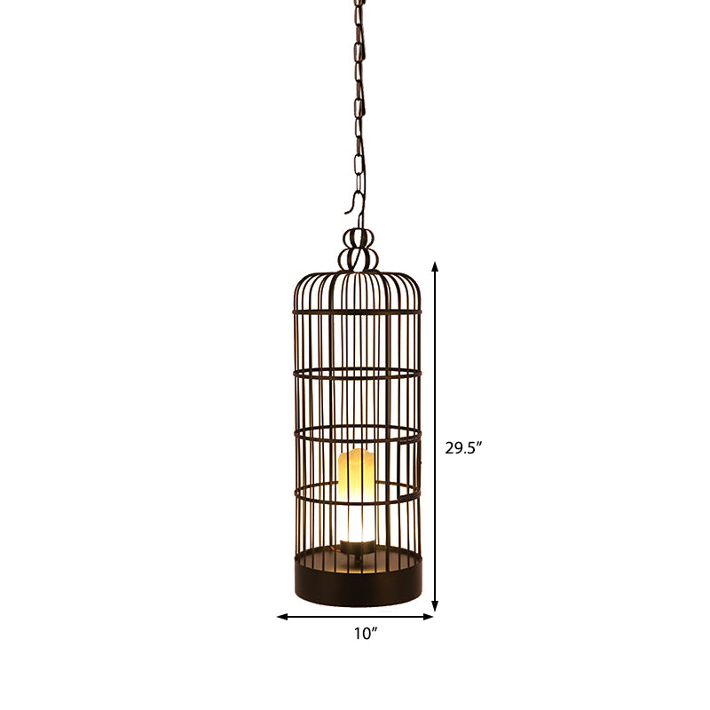 Industrial Metal Pendant Light Kit for Dining Room - Black/Blue Cylinder Design