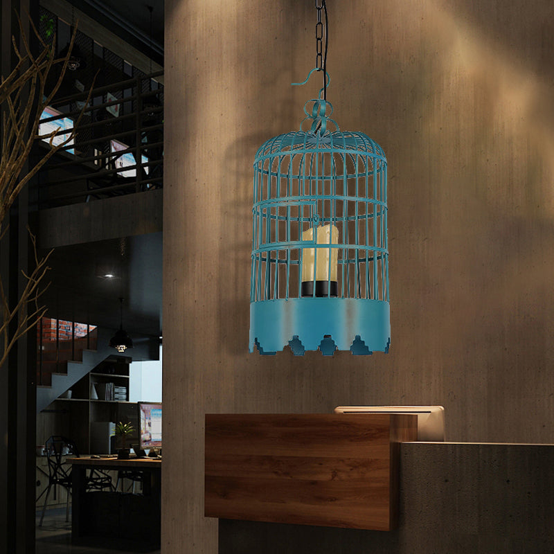 Industrial Metal Pendant Light Kit for Dining Room - Black/Blue Cylinder Design