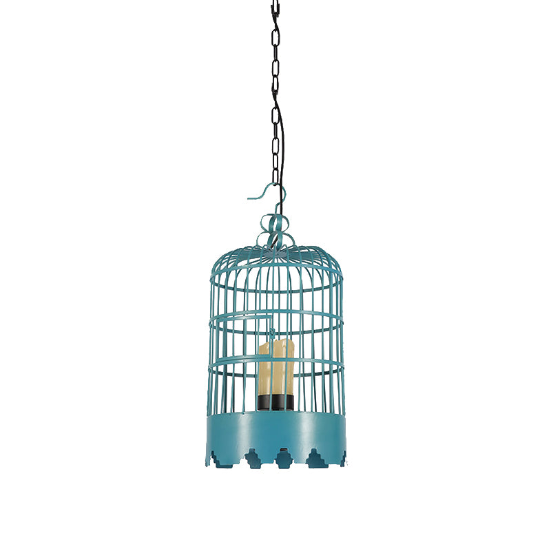 Industrial Metal Pendant Light Kit for Dining Room - Black/Blue Cylinder Design
