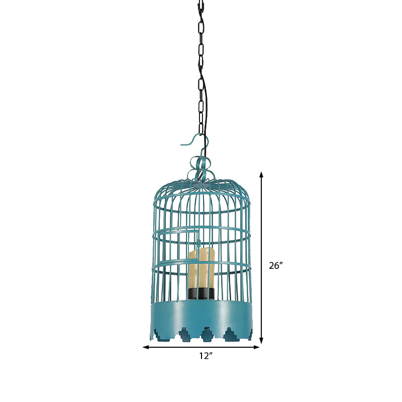 Industrial Metal Pendant Light Kit for Dining Room - Black/Blue Cylinder Design