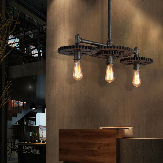 Vintage Metal Chandelier with Black Cog Top and Valve - Dining Room Hanging Light (3/5/7-Light)