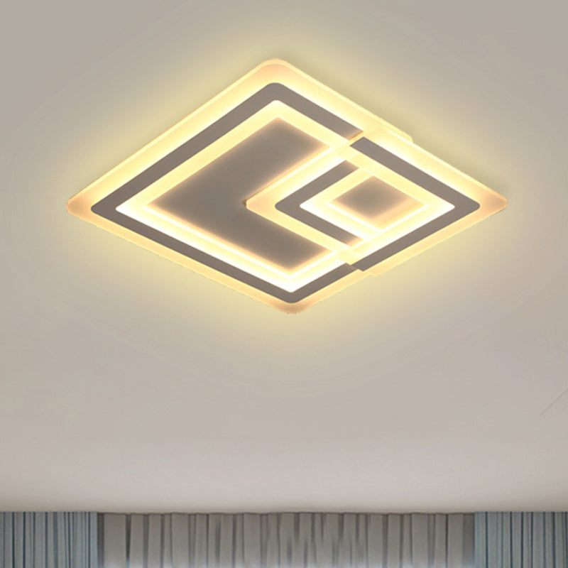 Nordic Square LED Flush Mount Lamp - Multiple Sizes - Metal & Acrylic - White Ceiling Light in Warm/White