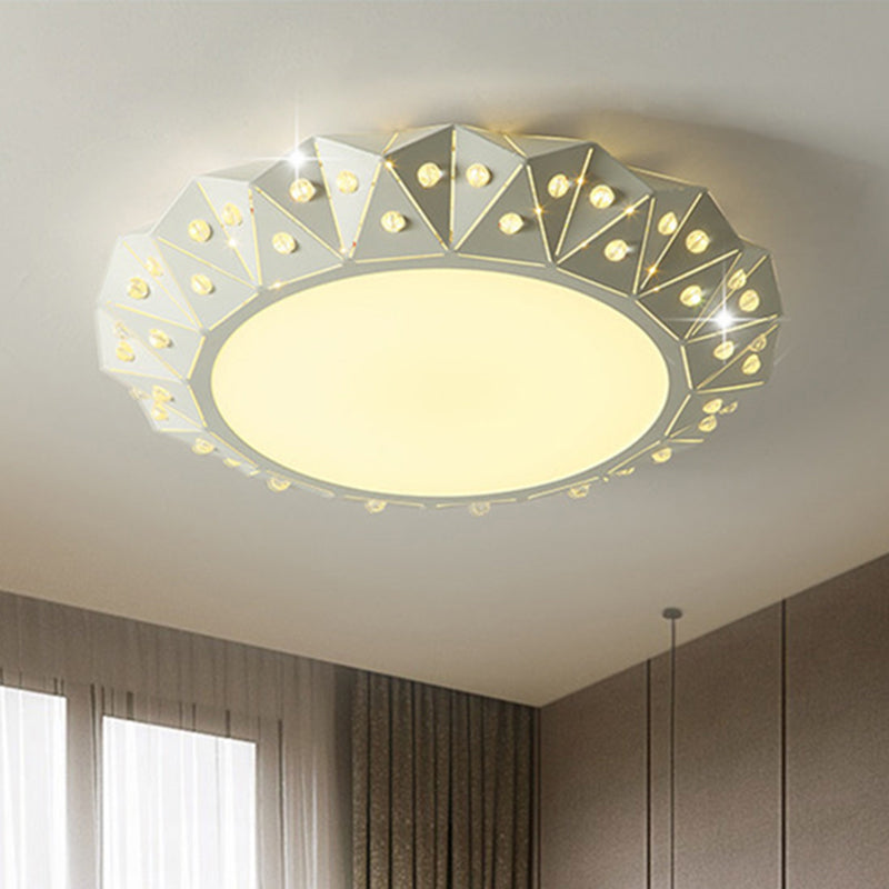 Modern Faceted Round Flushmount Light with Warm/White LED Lighting and Iron Shade, 16.5"/22.5" Wide