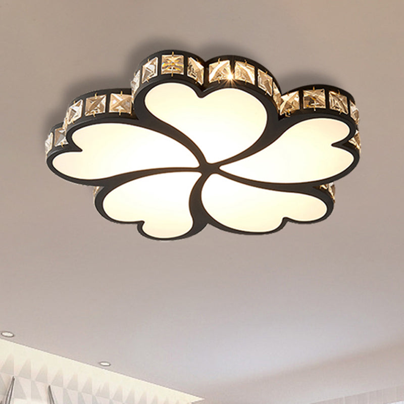 Modern Metal Clover Flush Mount Light with Clear K9 Crystal LED – Black/White